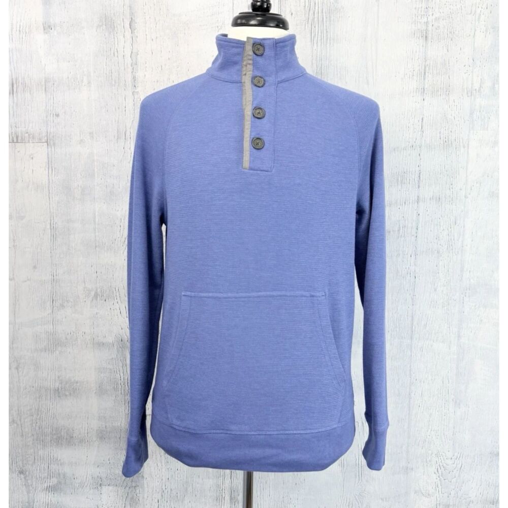 Banana Republic Men’s L 1/4 Button Pullover Textured Henley Sweater Blue Gray